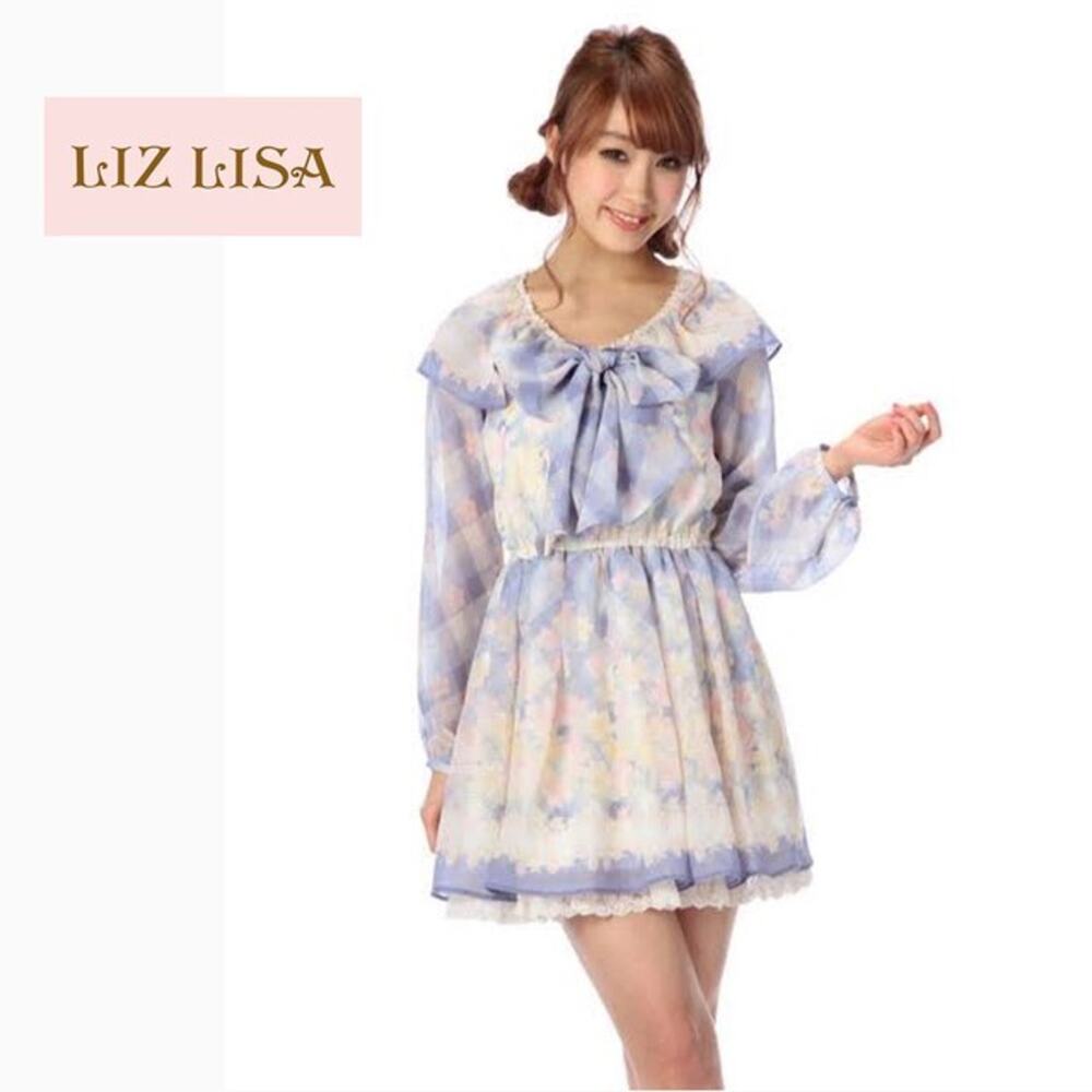Liz Lisa Gingham x Floral Ribbon Bow Dress Jfashion Gyaru Coquette Fairycore - Picture 2 of 16